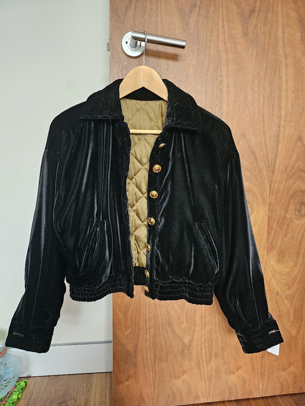 St. John Vintage Black Velvet Bomber Jacket Reversible with Subtle Shine